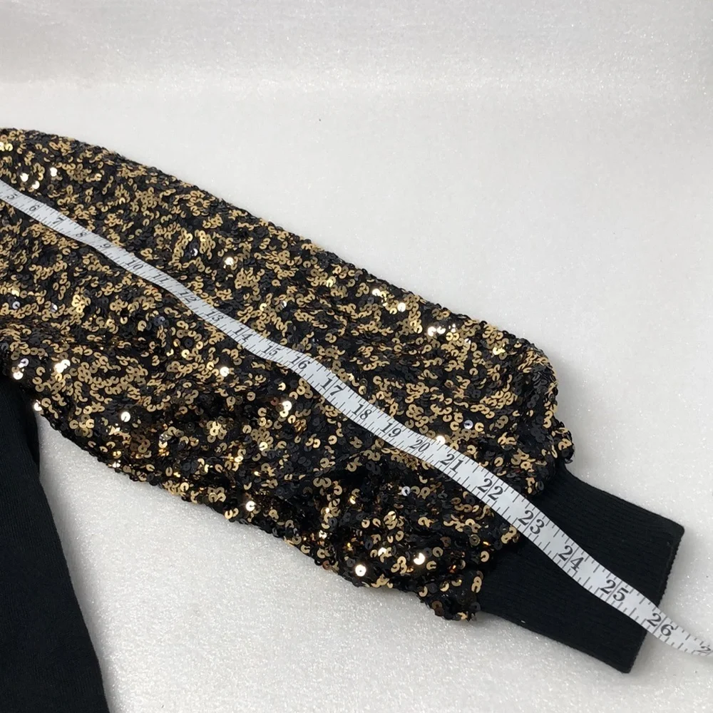 NEW GeeGee Sweater Black Gold Sequins Bubble Puff Sleeves Size Small
